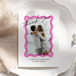 Tarjeta De Agradecimiento Marco transparente ondulado rosado moderno, boda f
