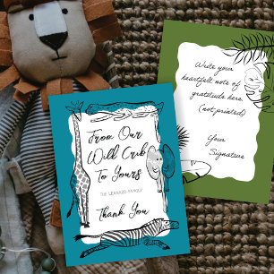 Tarjeta De Agradecimiento Marco verde azulado de animales salvajes de Safari