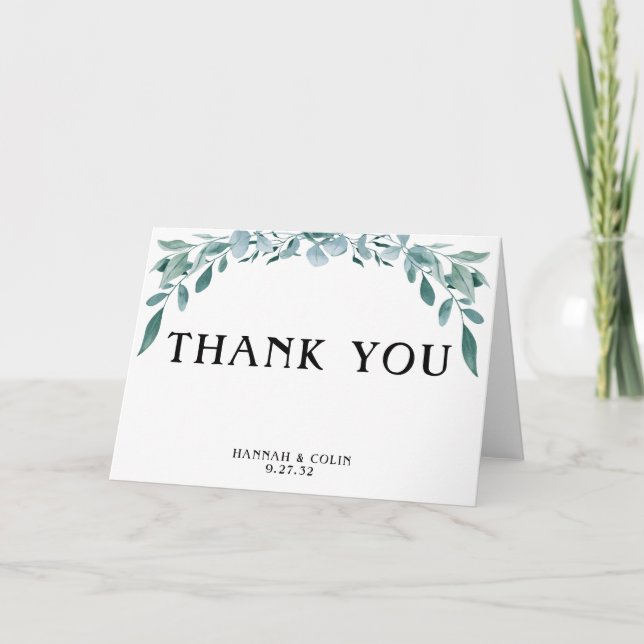 Tarjeta De Agradecimiento Marco verde Eucalipto Blanco azul verde negro (Anverso)