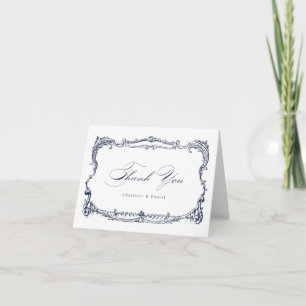 Tarjeta De Agradecimiento Marco Vintage Navy Script Clásico