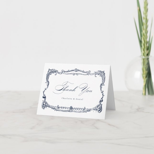 Tarjeta De Agradecimiento Marco Vintage Navy Script Clásico  (Anverso)