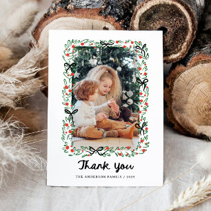 Tarjeta De Agradecimiento Marco y lazo caprichosos   Foto Navidad