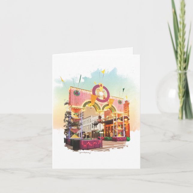 Tarjeta De Agradecimiento Mardi Gras Arch Galveston, inspirado en las acuare (Anverso)