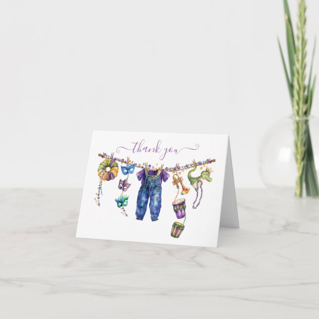 Tarjeta De Agradecimiento Mardi Gras Clothesline boy Baby Shower (Anverso)