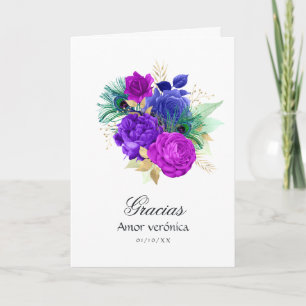 Tarjeta De Agradecimiento Mardi Gras Español Acuarela Floral Quinceañera