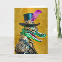 Tarjeta De Agradecimiento Mardi Gras Steampunk Fiesta Animal Alligator
