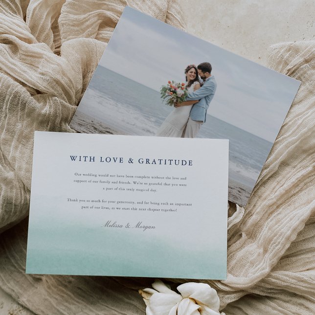 Tarjeta De Agradecimiento Mareas de lastre | Foto Boda de acuarela costera (Subido por el creador)