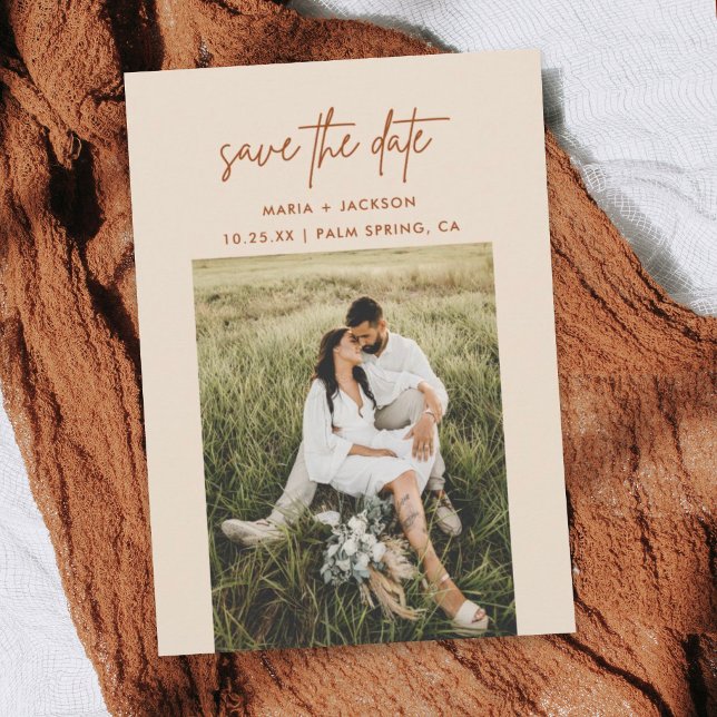 Tarjeta De Agradecimiento Marfil Earthy Tone Photo Save The Dates Cards (Subido por el creador)