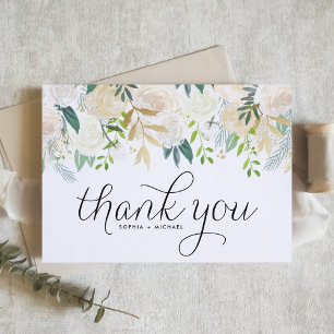 Tarjeta De Agradecimiento Marfil Watercolor Peonies y Boda Purpurina de oro