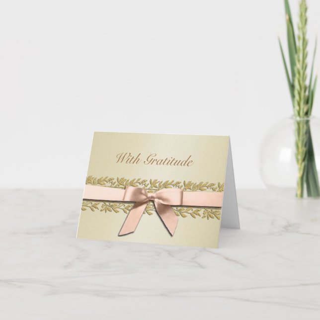 Tarjeta De Agradecimiento Marfil y Peach with Gold Vine Border Gracias (Anverso)