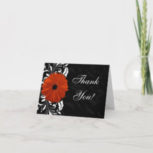 Tarjeta De Agradecimiento Margarita Gerbera Naranja con Volutas Negras y Bla