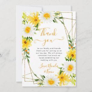 Tarjeta De Agradecimiento Margaritas y flores amarillas marco de bodas de or