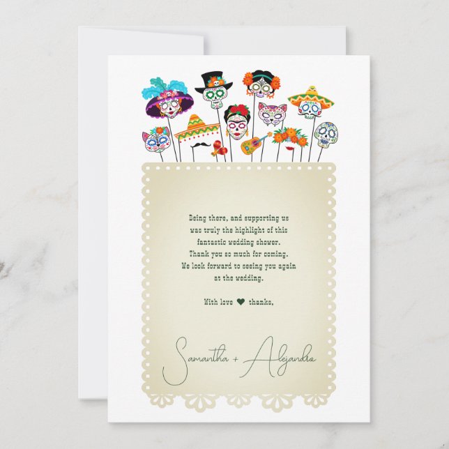 Tarjeta De Agradecimiento Margs & Matrimony Fiesta Ducha de Parejas Mexicana (Anverso)