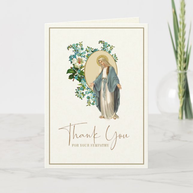 Tarjeta De Agradecimiento María Floral Católica Condolencia Funeral (Anverso)