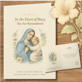 Tarjeta De Agradecimiento María y el Niño Jesús Azul y Flores de Rubor