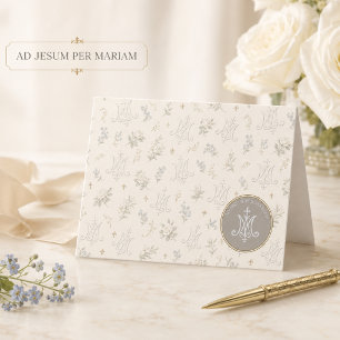 Tarjeta De Agradecimiento Marian Cross Floral Tradicional Católica