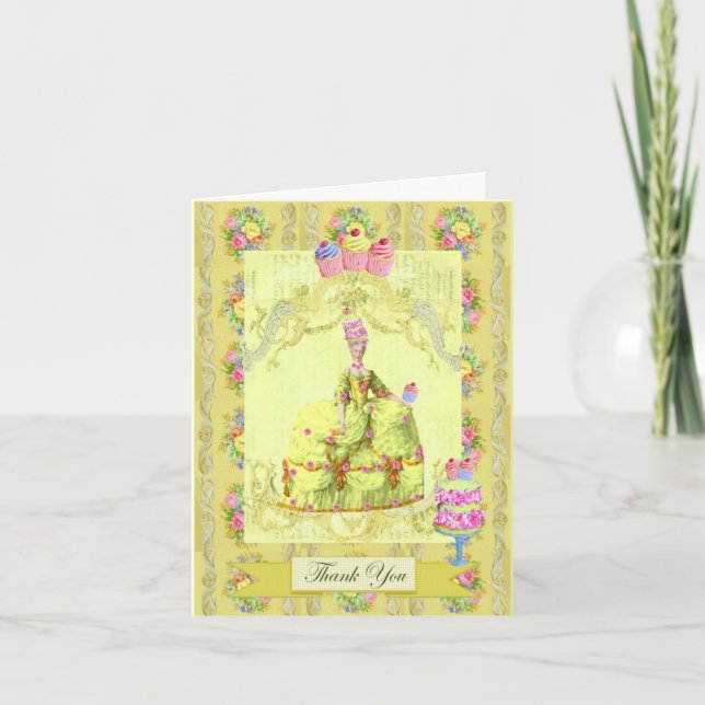 Tarjeta De Agradecimiento Marie Antoinette Déjenlos Comer Pastel Floral Amar (Anverso)