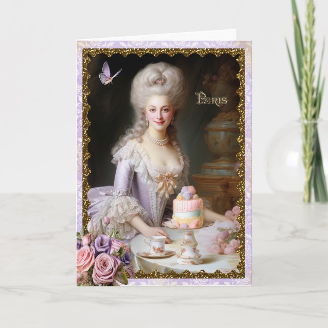 Tarjeta De Agradecimiento Marie Antoinette,French,Paris,tea,cake,roses 招待状 (Anverso)
