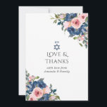 Tarjeta De Agradecimiento Marina acuarela y Rubor Floral Bat Mitzvah<br><div class="desc">mitzvah murciélago floral color rosa y azul marino a la moda gracias a las tarjetas personalizable a sus especificaciones.</div>