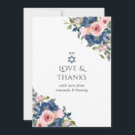 Tarjeta De Agradecimiento Marina acuarela y Rubor Floral Bat Mitzvah<br><div class="desc">mitzvah murciélago floral color rosa y azul marino a la moda gracias a las tarjetas personalizable a sus especificaciones.</div>