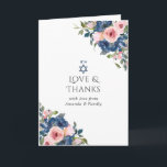 Tarjeta De Agradecimiento Marina acuarela y Rubor Floral Bat Mitzvah Foto<br><div class="desc">El murciélago floral color rosa y azul marino mitzvah foto gracias tarjetas con personalizable de marco dorado a los detalles del evento.</div>