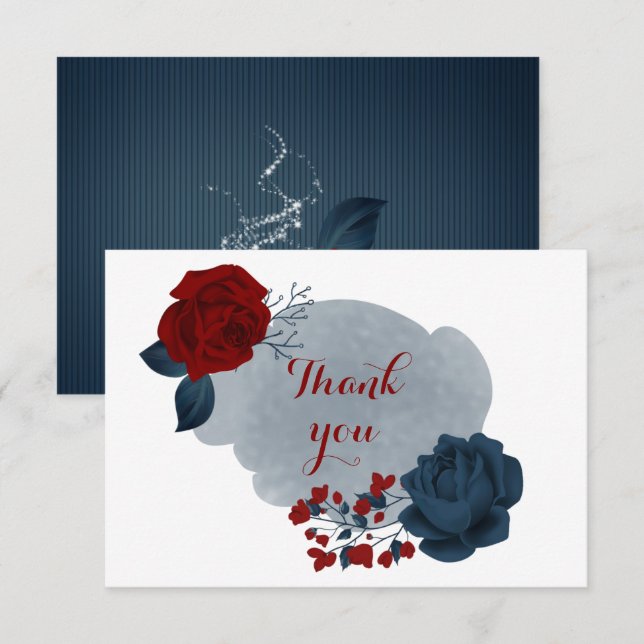 Tarjeta De Agradecimiento marina elegante y floral roja (Anverso / Reverso)
