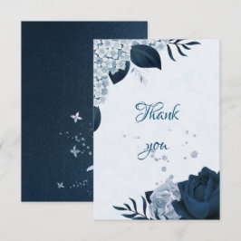 Tarjeta De Agradecimiento marina elegante y flores azul polvoriento botánico