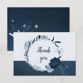 Tarjeta De Agradecimiento marina elegante y flores azul polvoriento corona b