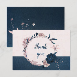 Tarjeta De Agradecimiento marina elegante y flores de rosa polvorienta coron