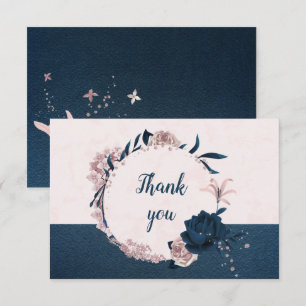 Tarjeta De Agradecimiento marina elegante y flores de rosa polvorienta coron