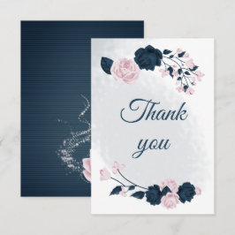 Tarjeta De Agradecimiento marina elegante y flores rosadas botánicas