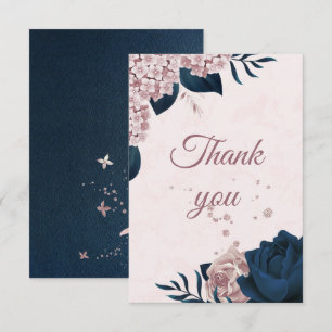 Tarjeta De Agradecimiento marina elegante y flores rosas polvorientas gracia