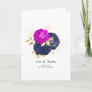 Tarjeta De Agradecimiento Marina Magenta y Boda floral de oro