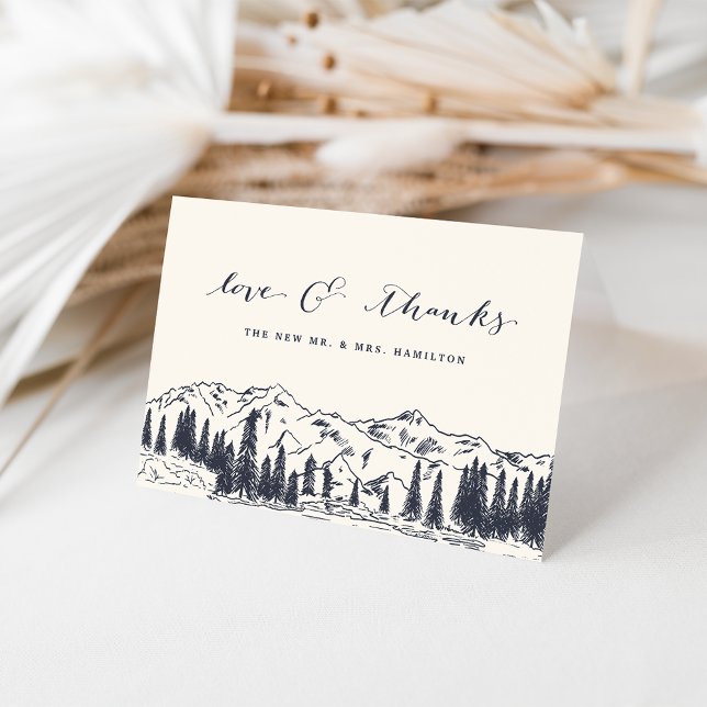 Tarjeta De Agradecimiento Marina Oscura | Boda de Sketch de montaña (Subido por el creador)