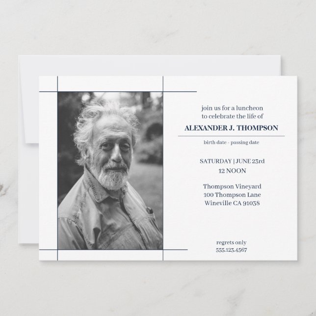 Tarjeta De Agradecimiento Marina y blanco modernos celebran el funeral de la (Anverso)