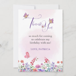 Tarjeta De Agradecimiento Mariposa acuarela y flor violeta de abejas