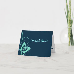 Tarjeta De Agradecimiento Mariposa Azul Oscuro y Verde Aguamarina Gracias
