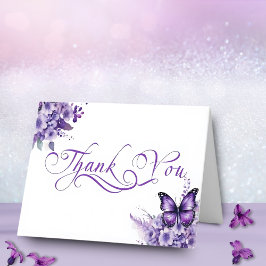 Tarjeta De Agradecimiento Mariposa Baby Shower Elegant Purple Floral