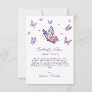 Tarjeta De Agradecimiento Mariposa besa Baby Shower morado