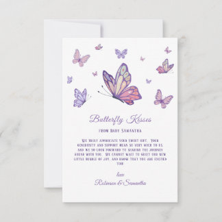 Tarjeta De Agradecimiento Mariposa besa Baby Shower morado