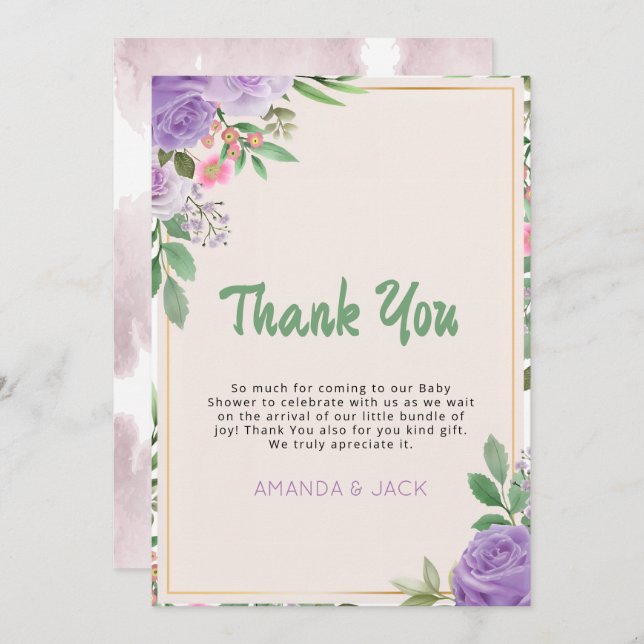 Tarjeta De Agradecimiento Mariposa besa violeta flor Baby Shower (Anverso / Reverso)
