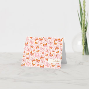 Tarjeta De Agradecimiento Mariposa Bohemia Personalizada Rosa Naranja Adorab