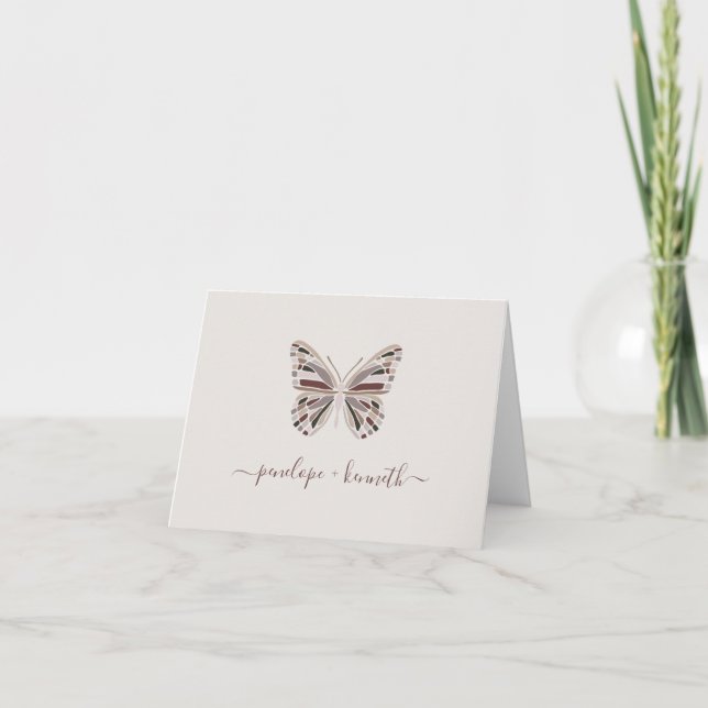 Tarjeta De Agradecimiento Mariposa Boho simple Burgundy Taupe Boda (Anverso)