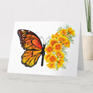 Tarjeta De Agradecimiento Mariposa de flor con amapola californiana amarilla