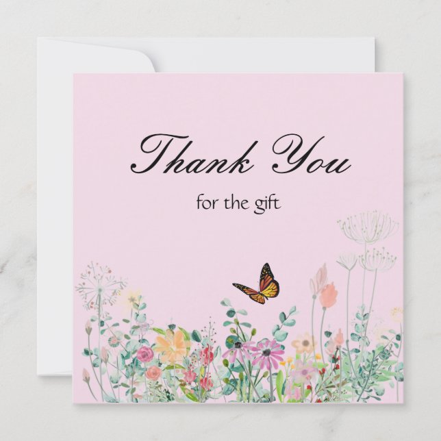 Tarjeta de agradecimiento Mariposa de flores silve (Anverso)