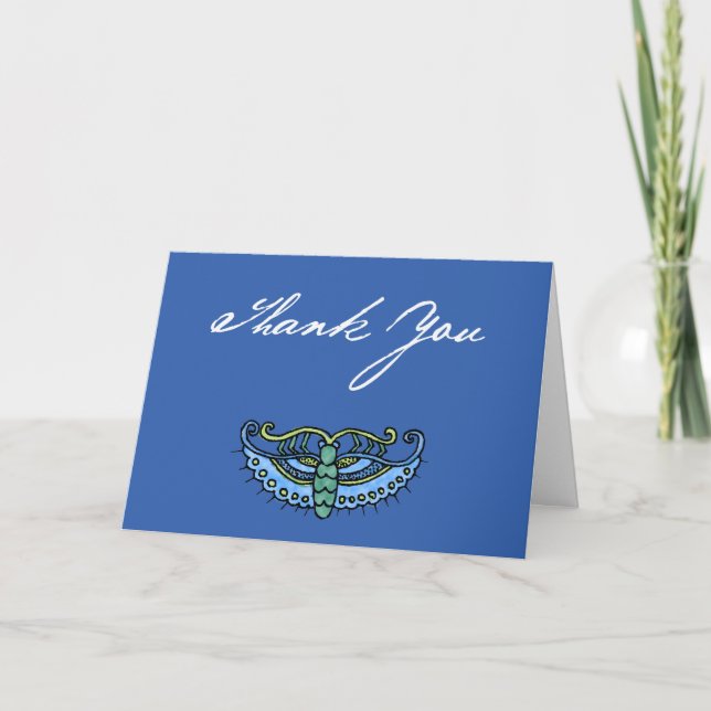 Tarjeta De Agradecimiento Mariposa de la acuarela (azul/escritura en azul) (Anverso)