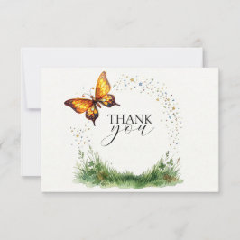 Tarjeta De Agradecimiento Mariposa Dorada en una Pradera Mágica