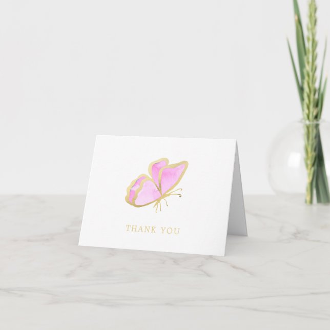 Tarjeta De Agradecimiento Mariposa elegante rosa y dorada (Anverso)