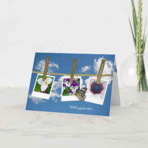 Tarjeta De Agradecimiento mariposa en fotos florales en tela