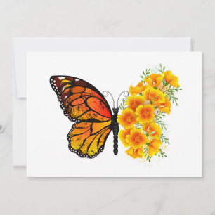 Tarjeta De Agradecimiento Mariposa Flor con Amapola de California Amarilla